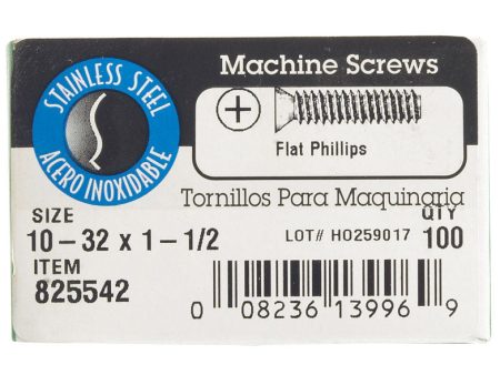 HILLMAN No. 10-32 in. X 1-1 2 in. L Phillips Flat Head Stainless Steel Machine Screws 100 pk Supply