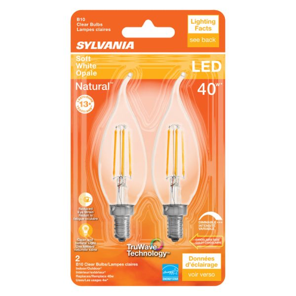 Sylvania Natural B10 E12 (Candelabra) LED Bulb Soft White 40 Watt Equivalence 2 pk Discount