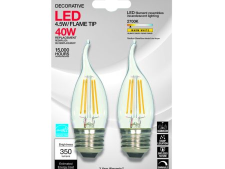 Satco CA10 (Flame Tip) E26 (Medium) LED Bulb Warm White 40 Watt Equivalence 2 pk For Cheap