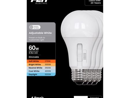 Feit A19 E26 (Medium) LED Bulb Adjustable White 60 Watt Equivalence 4 pk Sale