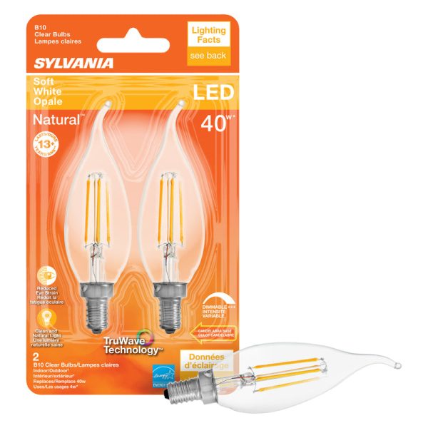 Sylvania Natural B10 E12 (Candelabra) LED Bulb Soft White 40 Watt Equivalence 2 pk Discount