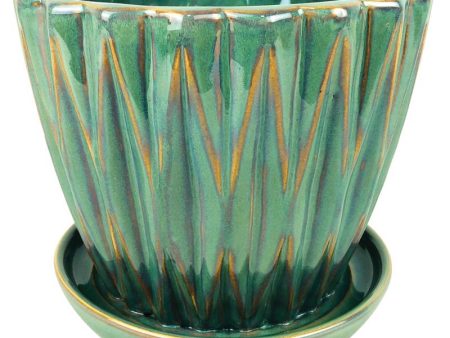 Border Concepts 4.75 in. H X 5.5 in. W Ceramic Dimensional Planter Smoke Green Online now