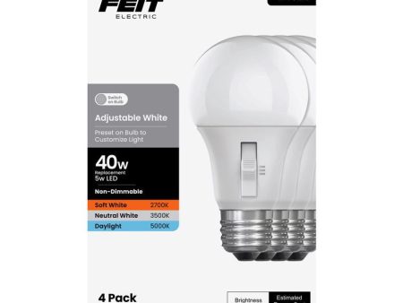 Feit A19 E26 (Medium) LED Bulb Adjustable White 40 Watt Equivalence 4 pk Online Hot Sale