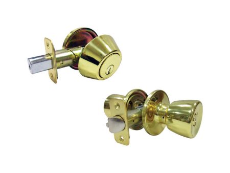 Faultless Tulip Polished Brass Entry Knob and Single Cylinder Deadbolt Right Handed Online