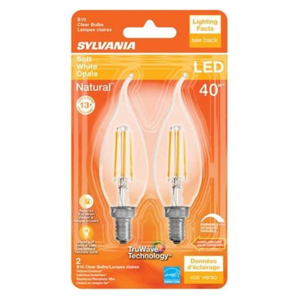 Sylvania Natural B10 E12 (Candelabra) LED Bulb Soft White 40 Watt Equivalence 2 pk Discount