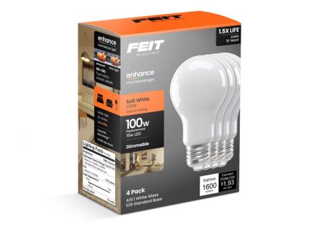 Feit A19 E26 (Medium) LED Bulb Soft White 100 Watt Equivalence 4 pk Sale