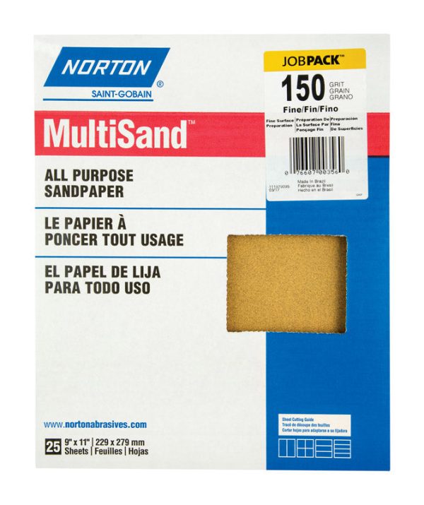 Norton MultiSand 11 in. L X 9 in. W 150 Grit Aluminum Oxide All Purpose Sandpaper 25 pk Cheap