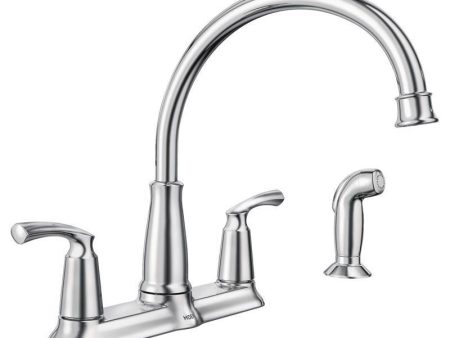 Moen Bexley Two Handle Chrome Kitchen Faucet Side Sprayer Included Fashion