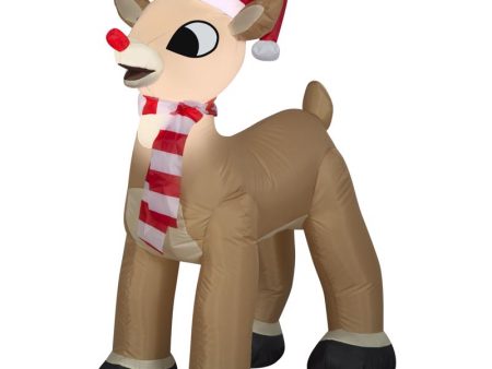 Gemmy Christmas Inflatable Rudolph the Red-Nosed Reindeer in Santa Hat and Scarf 42 in. Inflatable Online Sale