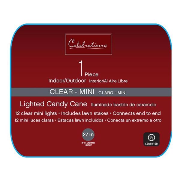 Celebrations Clear Lighted Candy Cane 27 in. Pathway Decor Sale