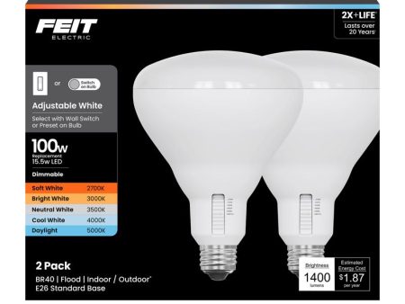 Feit BR40 E26 (Medium) LED Bulb Adjustable White 100 Watt Equivalence 2 pk Sale