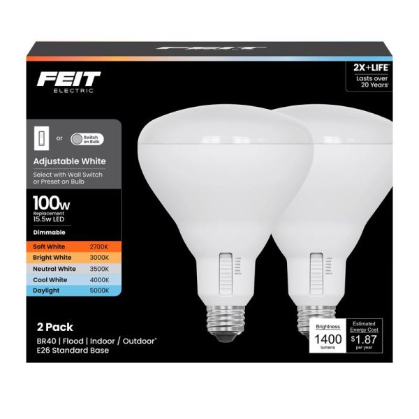 Feit BR40 E26 (Medium) LED Bulb Adjustable White 100 Watt Equivalence 2 pk Sale