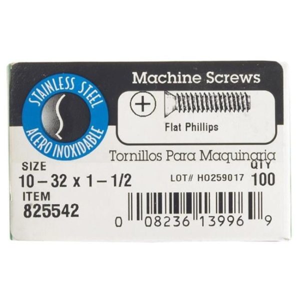 HILLMAN No. 10-32 in. X 1-1 2 in. L Phillips Flat Head Stainless Steel Machine Screws 100 pk Supply