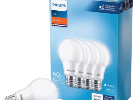 Philips A19 E26 (Medium) LED Bulb Soft White 60 Watt Equivalence 4 pk Online now