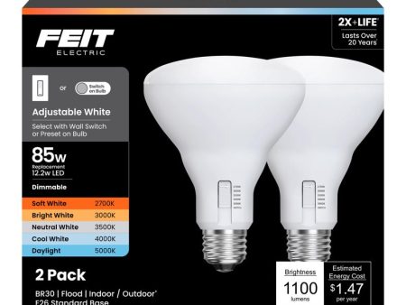 Feit BR30 E26 (Medium) LED Bulb Adjustable White 85 Watt Equivalence 2 pk Cheap