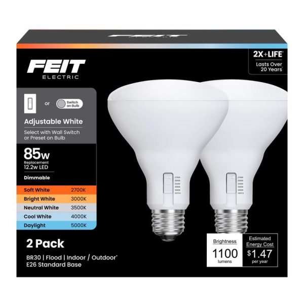 Feit BR30 E26 (Medium) LED Bulb Adjustable White 85 Watt Equivalence 2 pk Cheap