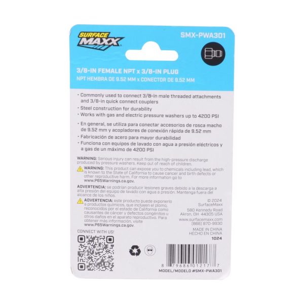 SurfaceMaxx 3 8-in Female NPT x 3 8-in Quick Connect Plug 4200 psi Online Hot Sale
