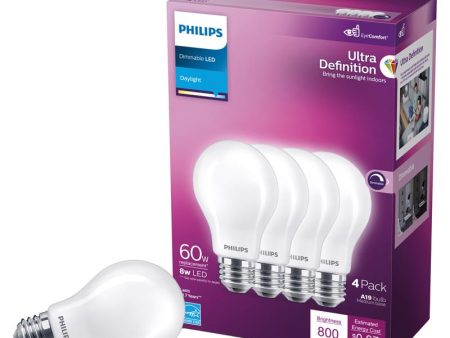 Philips Ultra Definition A19 E26 (Medium) LED Bulb Daylight 60 Watt Equivalence 4 pk For Discount