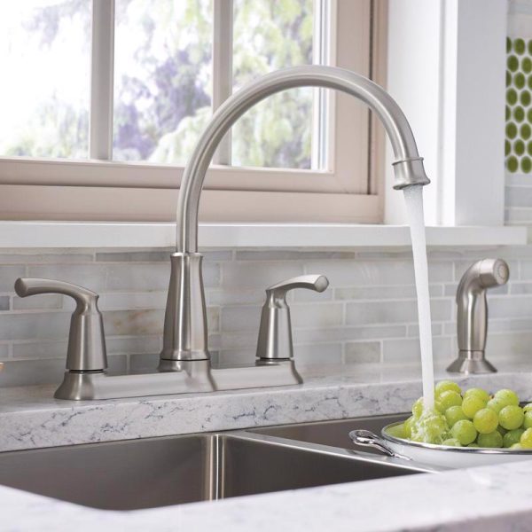 Moen Bexley Two Handle Chrome Kitchen Faucet Side Sprayer Included Fashion