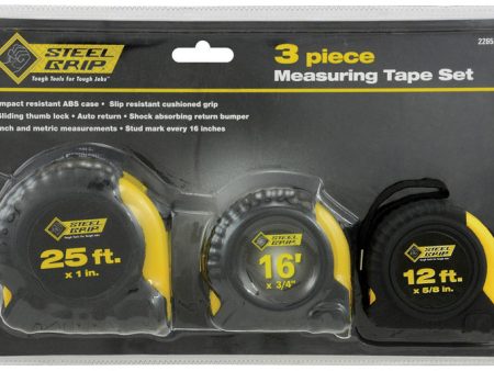 Steel Grip 25 ft. L X 1 in. W Tape Measure Set 3 pk For Cheap