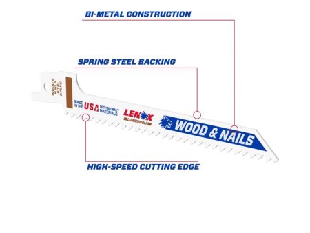 LENOX LUMBERWOLF 6 in. Bi-Metal Reciprocating Saw Blade 6 TPI 5 pk Hot on Sale