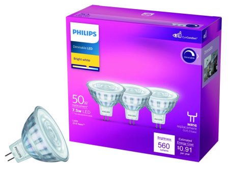 Philips MR16 GU5.3 LED Floodlight Bulb Bright White 50 Watt Equivalence 3 pk Cheap